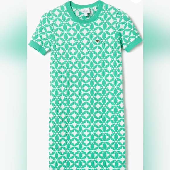 LACOSTE LiVE Vintage Design Jacquard Sweater Dress-Green - Picture 1 of 4
